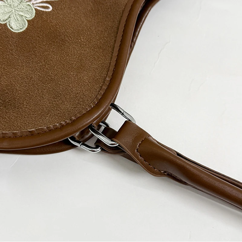 Koreanische Umhängetasche mit Kordelzug, ethnische Blumen- und Musiknoten-Stickerei, große Handtasche für Damen, Vintage-Handtasche für den Winter. – Detail 6