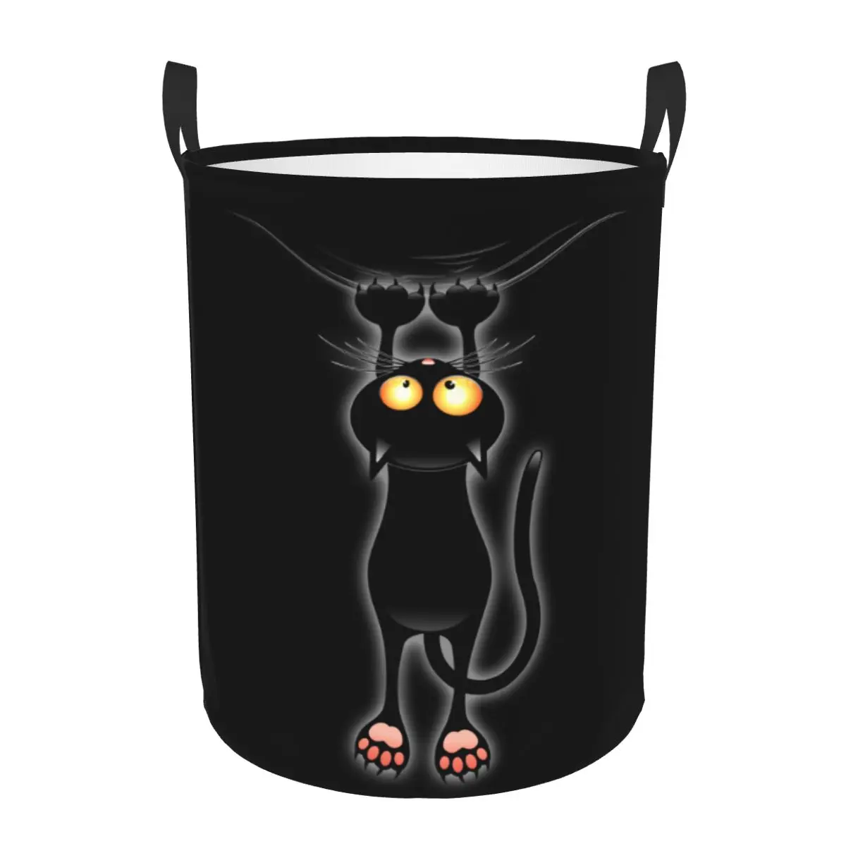 Custom Fun Black Cat Falling Down Laundry Basket Foldable Toy Clothes Hamper Storage Bin for Kids Nursery