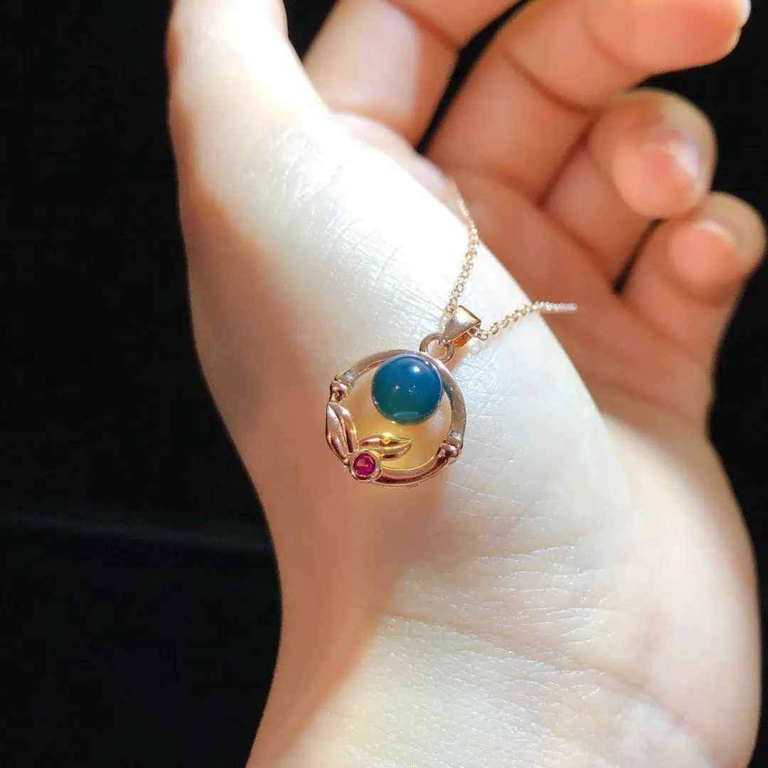 

Сертифицированное серебро 925 пробы, натуральный мексиканский синий янтарь, геометрический кулон-цепочка, ожерелье, настоящий синий драгоценный камень, кружевное колье, ювелирные изделия из бисера