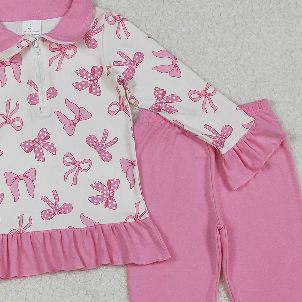 الجملة طفل الفتيات الوردي الانحناء سستة البلوز الأعلى كشكش يغطي الرجل بانت الخريف الملابس مجموعات الاطفال الرضع طفل لطيف الزي ارتداء