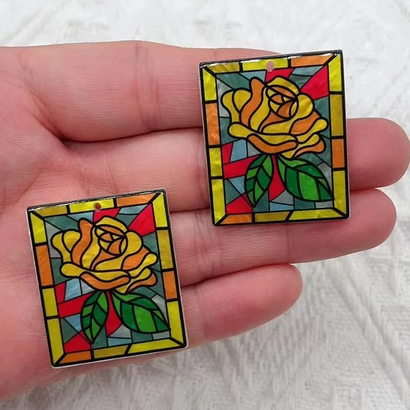 10pcs Square Flower Charms for DIY Jewellery Making