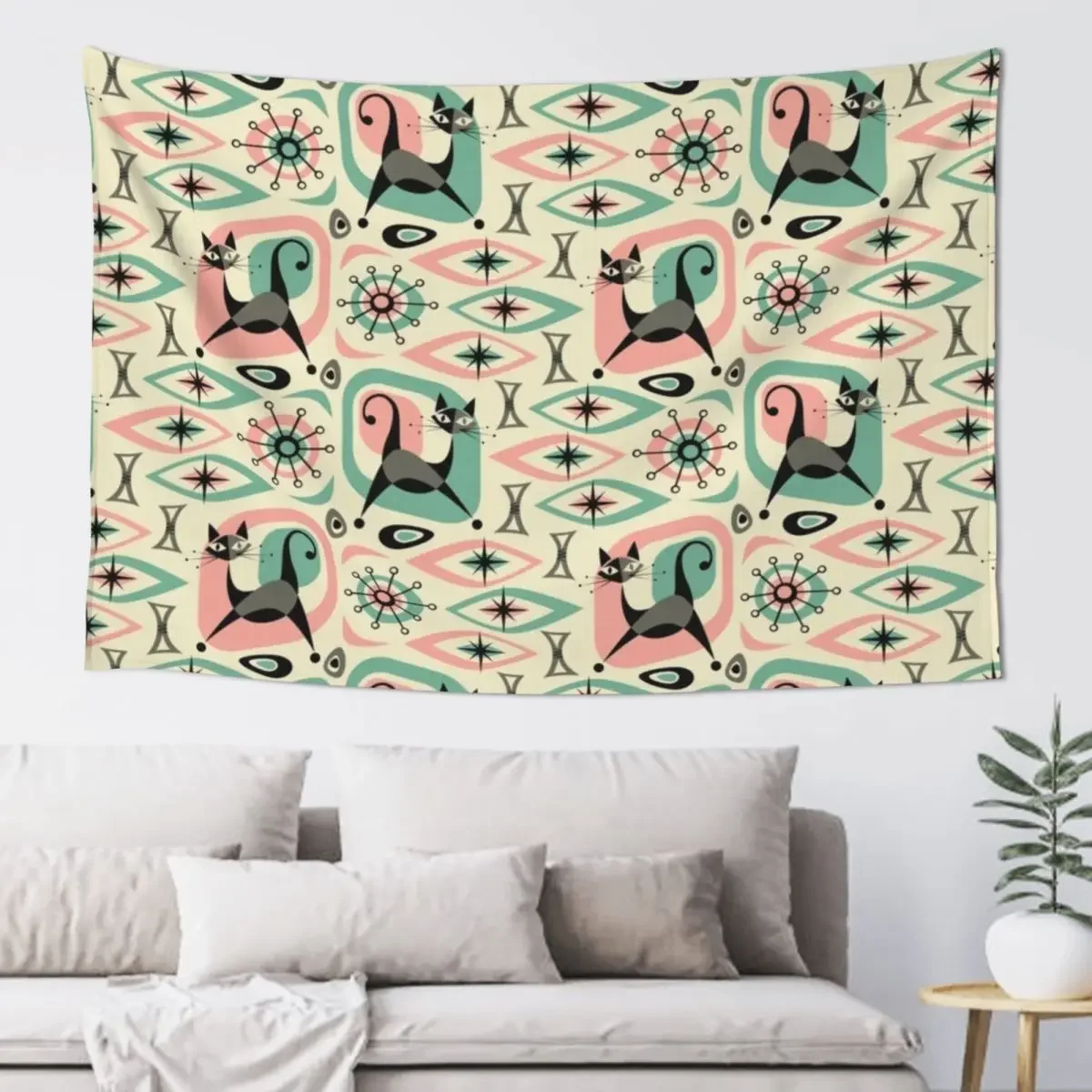 

Mid Century Cat Abstract Tapestry Wall Hanging Wallpaper Bedroom Funny Tapestry