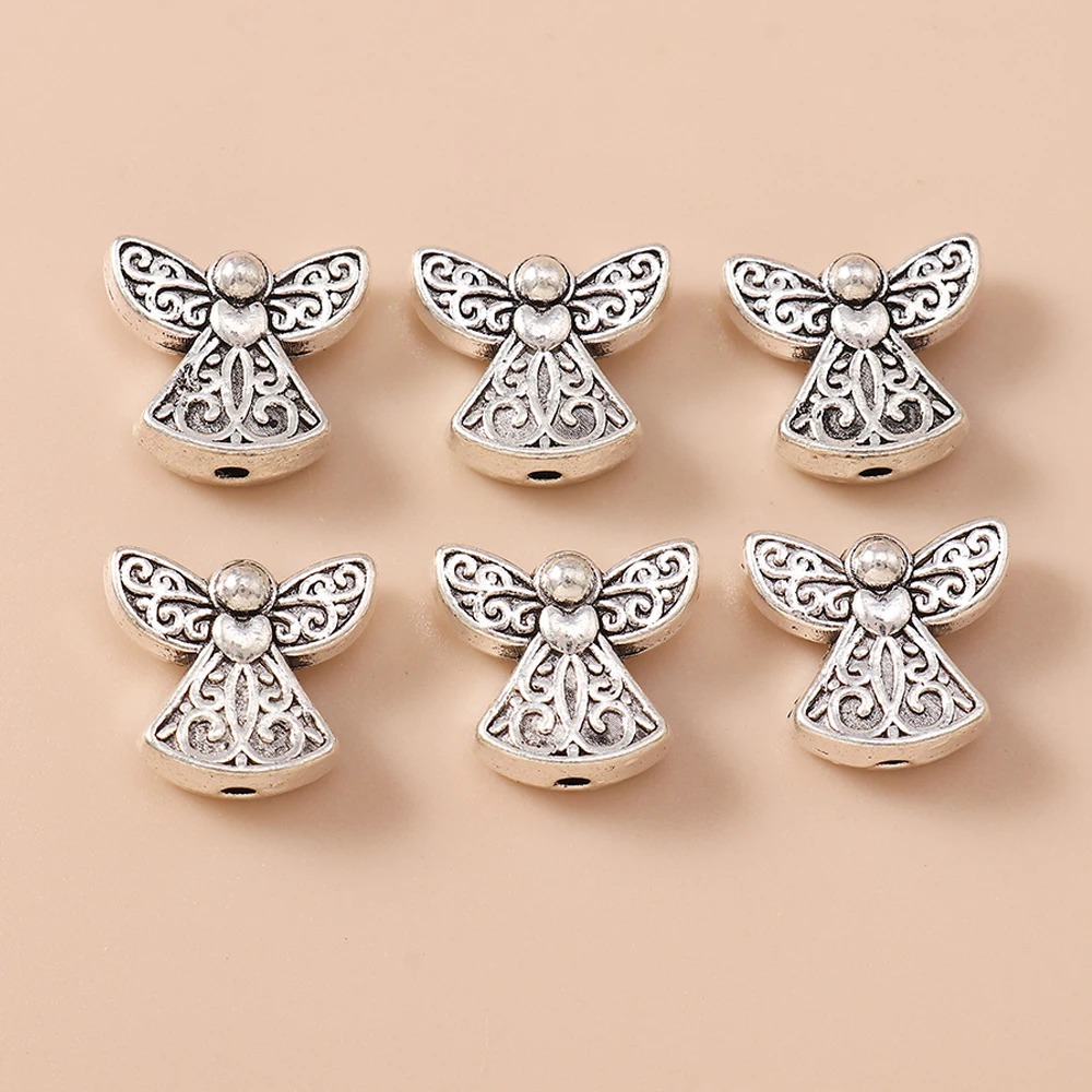 Leslie 10 Stück 12 x 14 mm Legierung, silberfarben, Engel-Feen-Charms, Perlen für Armbänder, Halsketten, DIY-Schmuckherstellung, handgefertigtes Kunsthandwerk – Detail 6