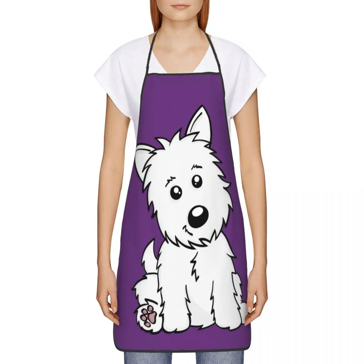 Bib Cute Cartoon Westie Dog Apron for Men Women Unisex Adult Chef Cooking Kitchen West Highland White Terrier Tablier Cuisine