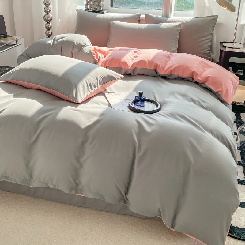 Ins Style Solid Color Duvet Cover Set Washed Cotton Bedclothes Comforter Cover Pillowcase Soft Bedding Sets Quilt Covers 220x240