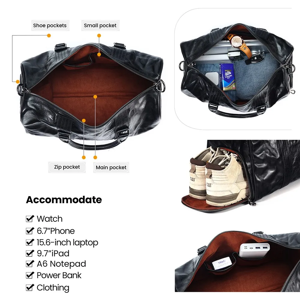 Joyir Lederen Mannen Reizen Plunjezak Met Schoen Zakje Weekender Overnight Bagage Grote Capaciteit Handbagage Schoudertas