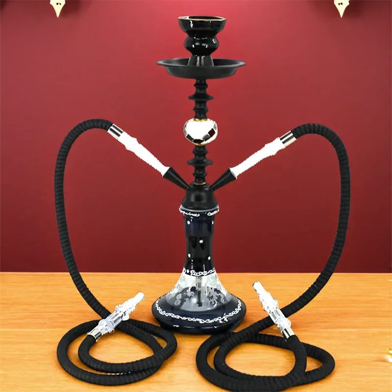 

Black,18.9in\48cm Medium,Double Hose 2,Bar Shisha Full Set Luxury Smoking Pipe Hookah Set,Glass Vase,Ceramics bowl