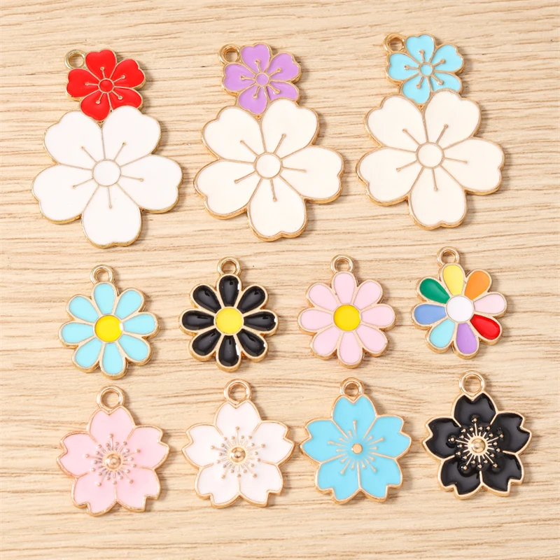 10 Stück Niedliche Bunte Emaille-Blumen-Anhänger für Ohrringe, Halsketten, Armbänder, DIY-Handwerk, Schmuckherstellung und Zubehör – Detail 1