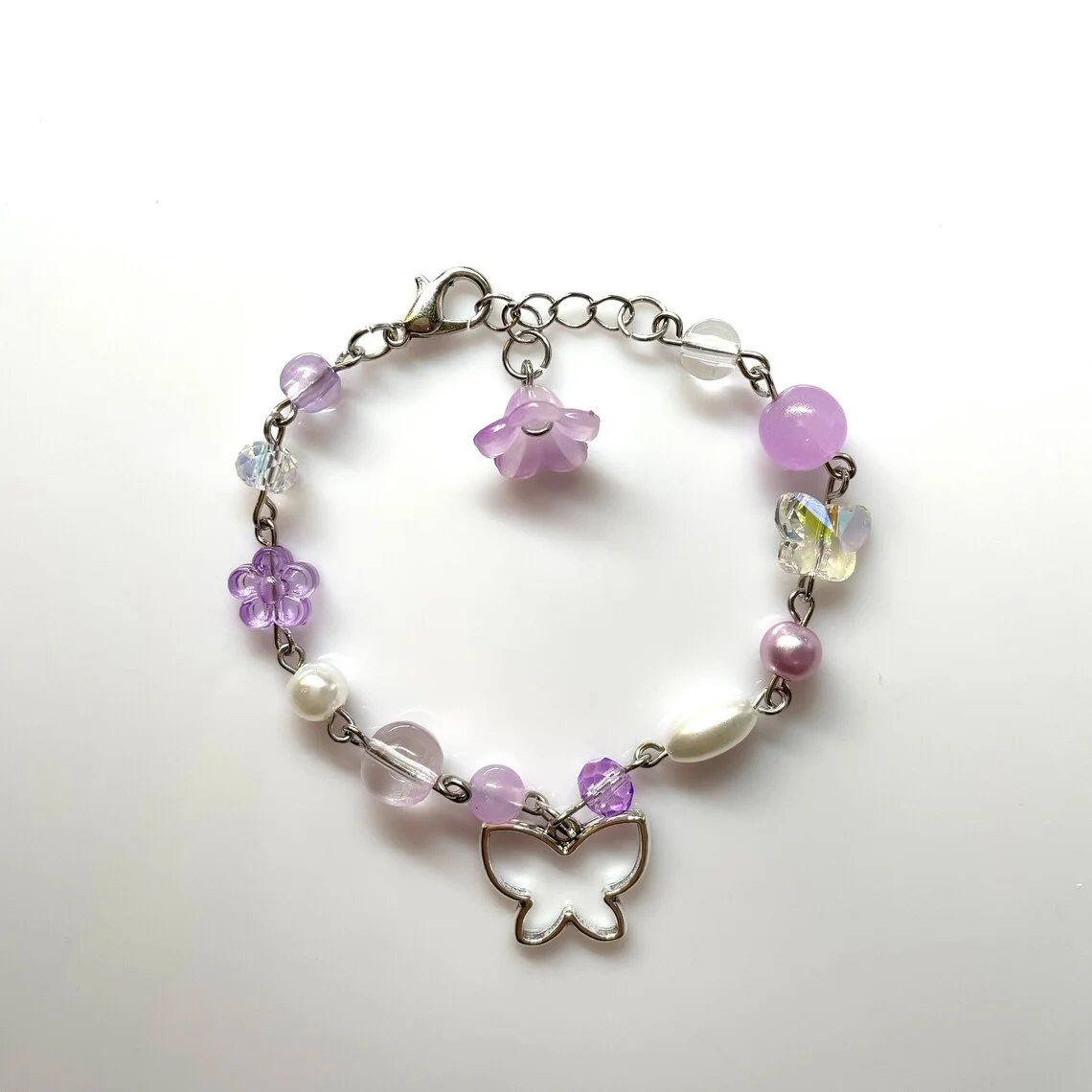 Shinobu Kocho | Purple Butterfly Handmade Bracelet | Beaded Charm Bracelet | Y2K Bracelet | Y2K Jewelry