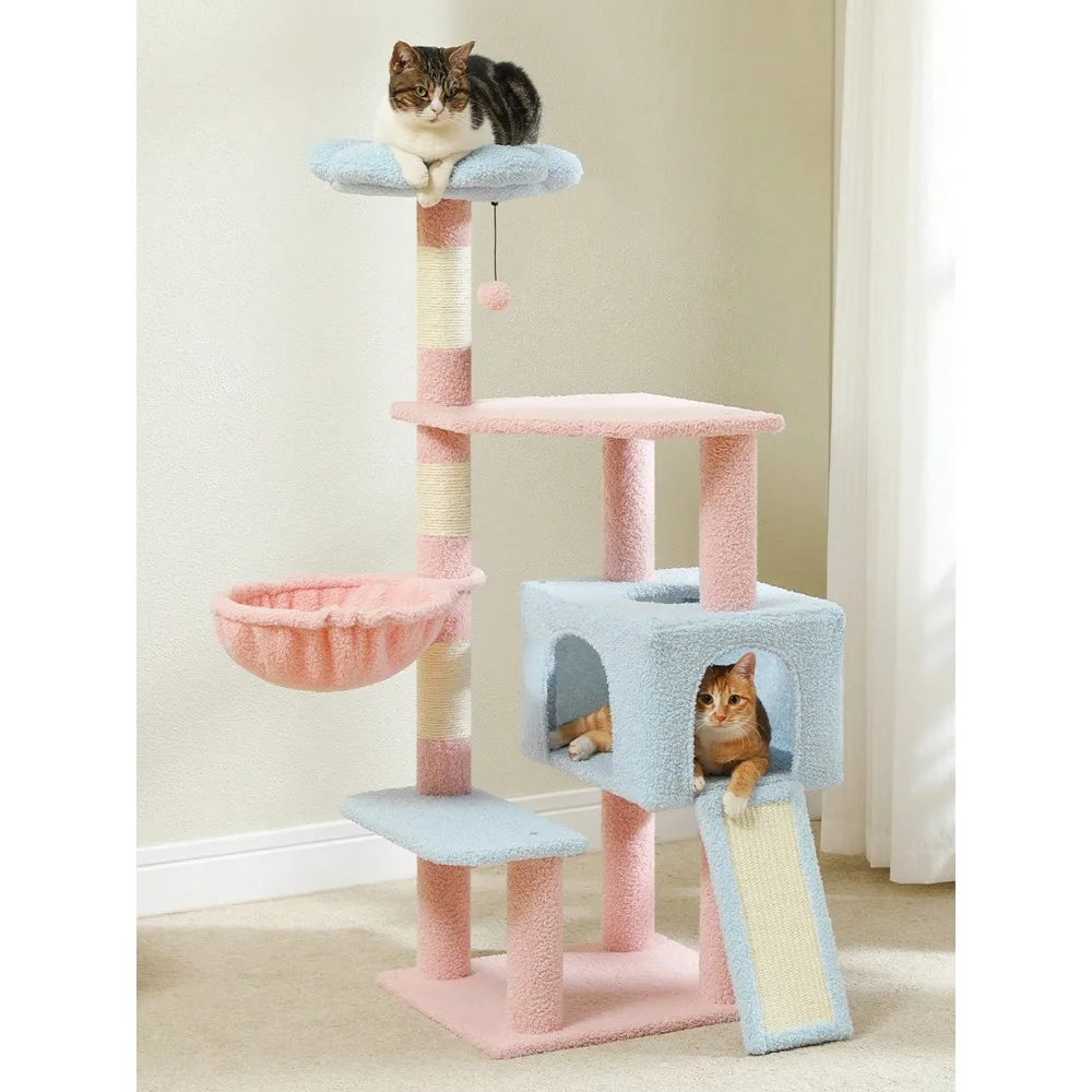 

47.3" Flower Cat Tree Multi-Level Cat Tower With Sisal Covered Scratching Posts, Cute Cat Condo For Indoor Small Medium Cats