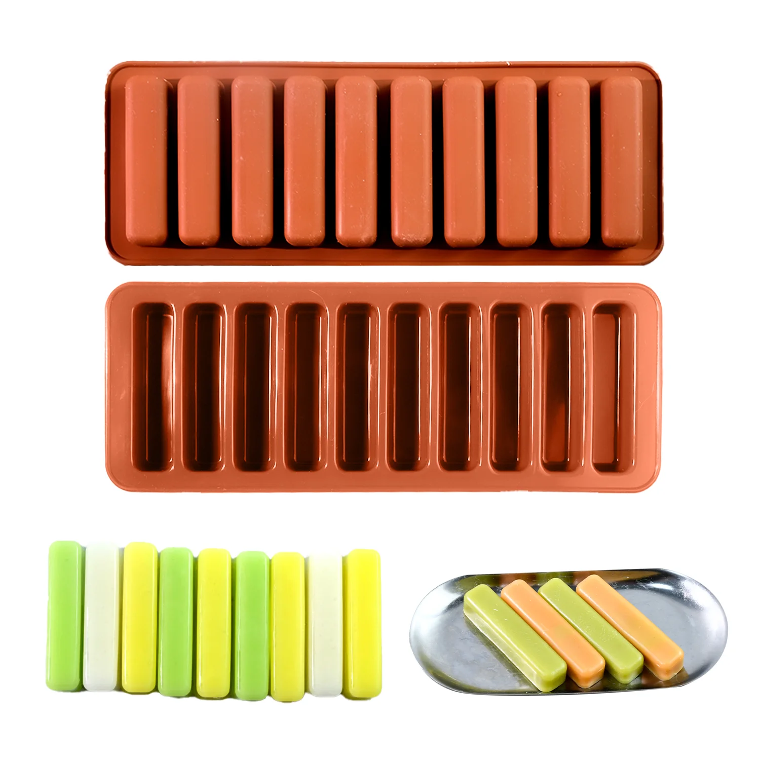 10 Cavity Silicone Ice Bar Mold 3D Long Strip Finger Biscuit Baking Molds French Dessert Chocolate Mold Bakeware DIY Baking Tool