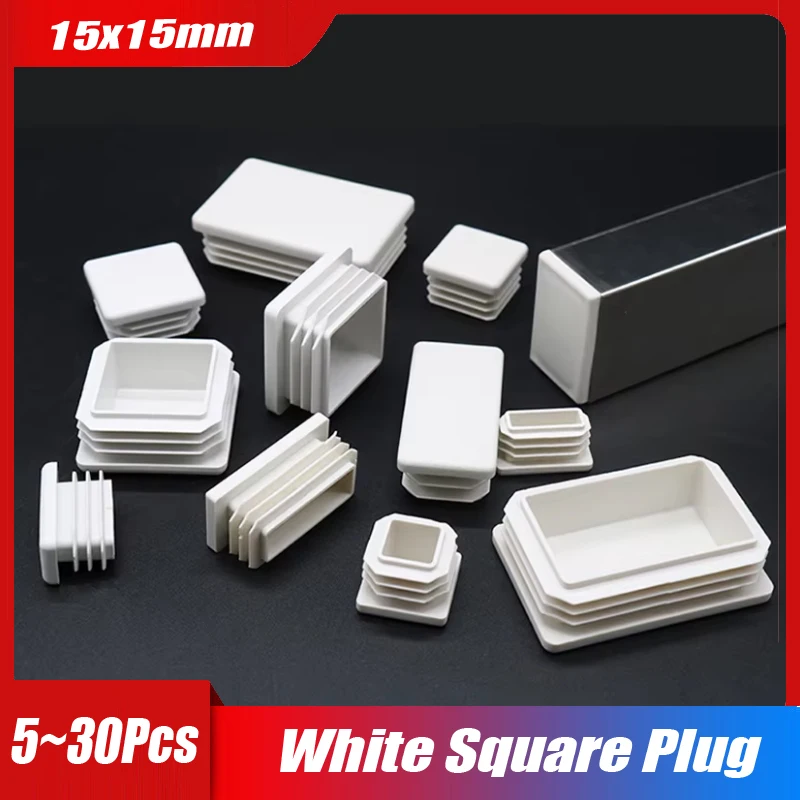 

5~30Pcs White Square/Rectangle Plastic Blanking End Caps Chair Table Feet Plug Steel Leg Stopfen Tube Pipe Insert Plugs 15x15mm