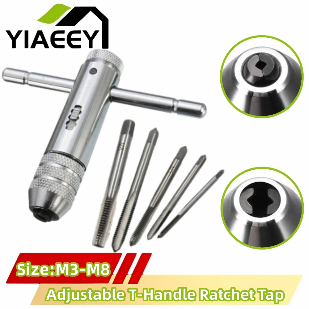 

Adjustable Silver T-Handle Ratchet Tap Holder Wrench for M3-M8 3mm-8mm Machine Screw Thread Metric Plug T-shaped Tap