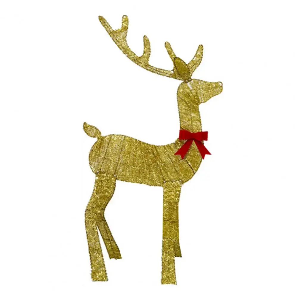 

Festive Reindeer Decor Christmas Deer Family Ornament with Bow Metal Standing Reindeer Decoration for Indoor Outdoor Use 3d Led