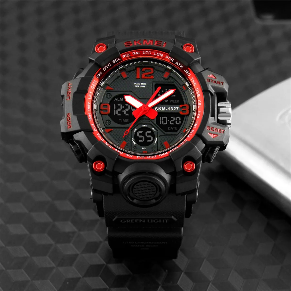 

SKMEI Многофункциональные цифровые часы с двойным дисплеем времени Спорт на открытом воздухе Военные топовые часы Дата Неделя 5 бар Водонепроницаемые наручные часы