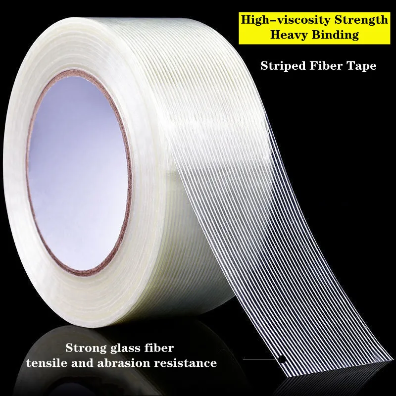 1 Roll 50M Strong Glass Fiber tape Transparent Striped Single Side Adhesive Tape Industrial Strapping Packaging Fixed Seal