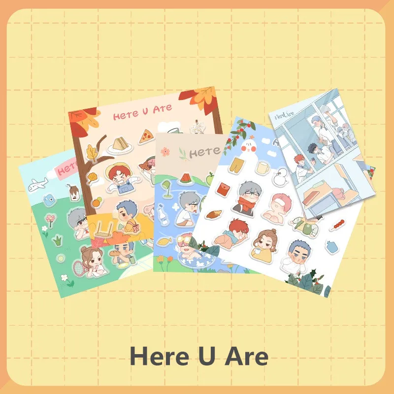 4 Styles Here U Are Four Seasons Series Decorative Sticker Li Huan, Yu Yang Cartoon Figure Diary Scrapbooking Label Stickers