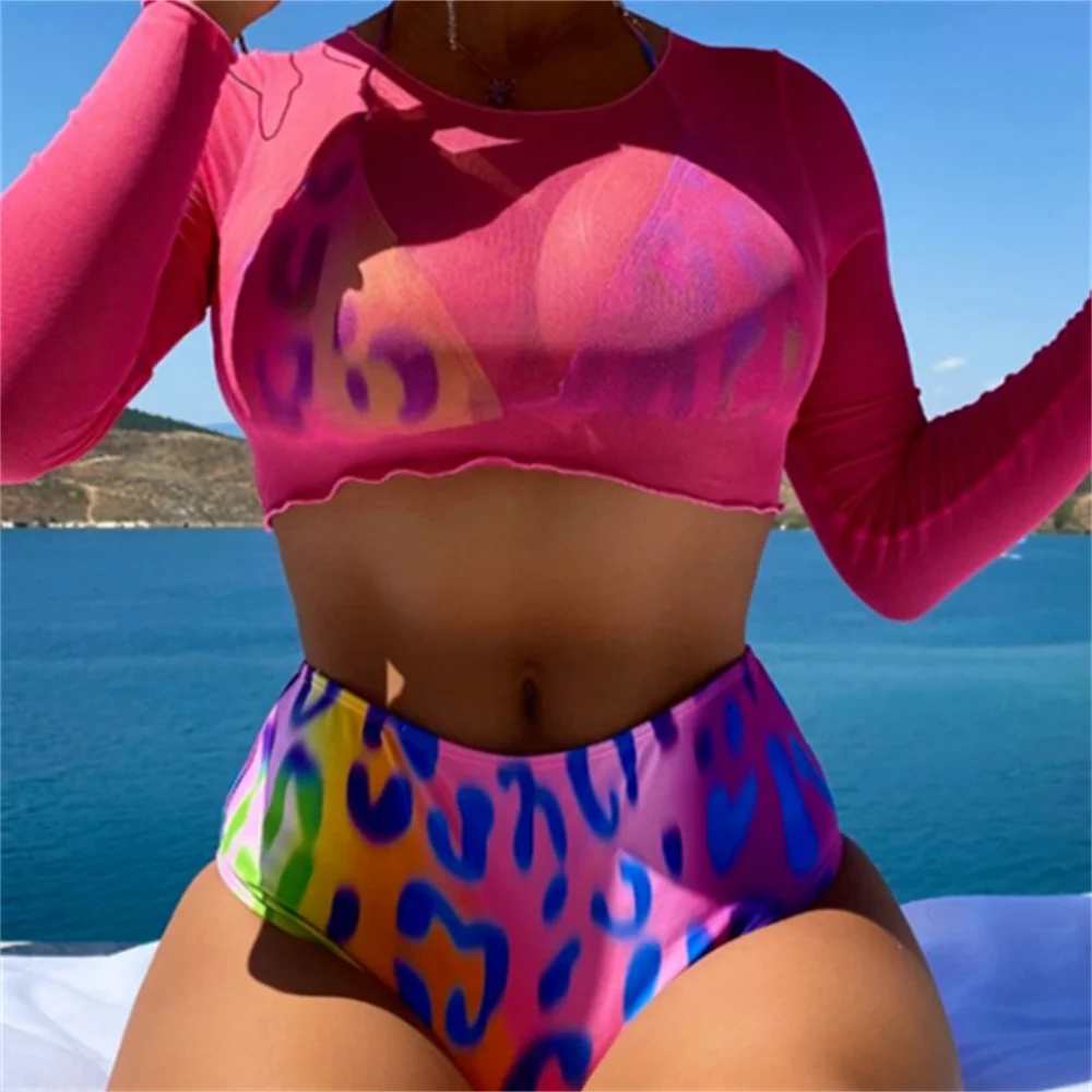 Traje de baño con estampado degradado, Bikini de cintura alta, Micro Top corto de leopardo, trajes de baño de lujo para vacaciones, trajes de baño de playa para mujer, Bikini Y2K