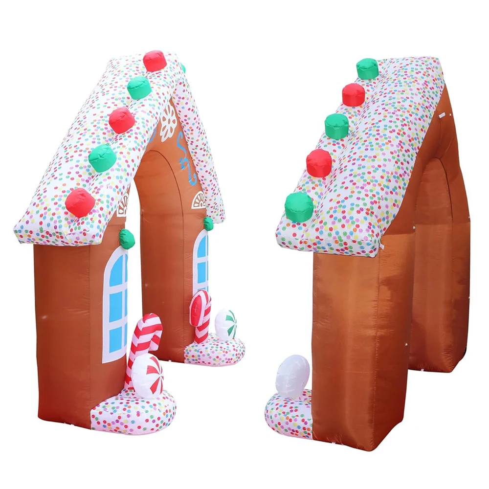 Maison gonflable de pain d'épice de noël avec lumières LED, arc de bonbons gonflable pour cour extérieure, décoration de fête de vacances sur pelouse