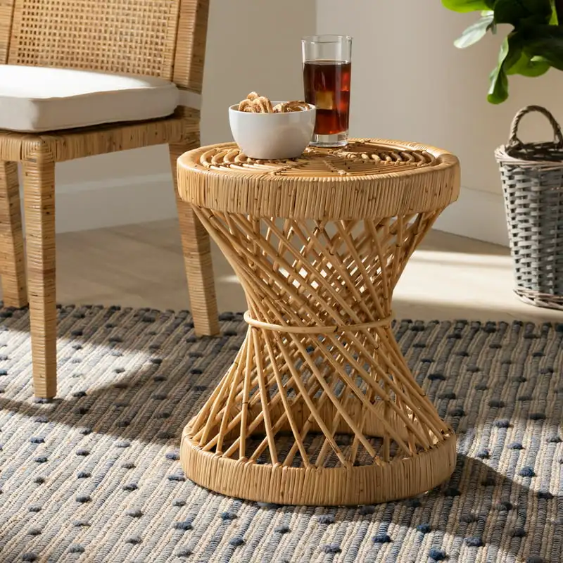 Seville Circular Rattan End Table, Natural