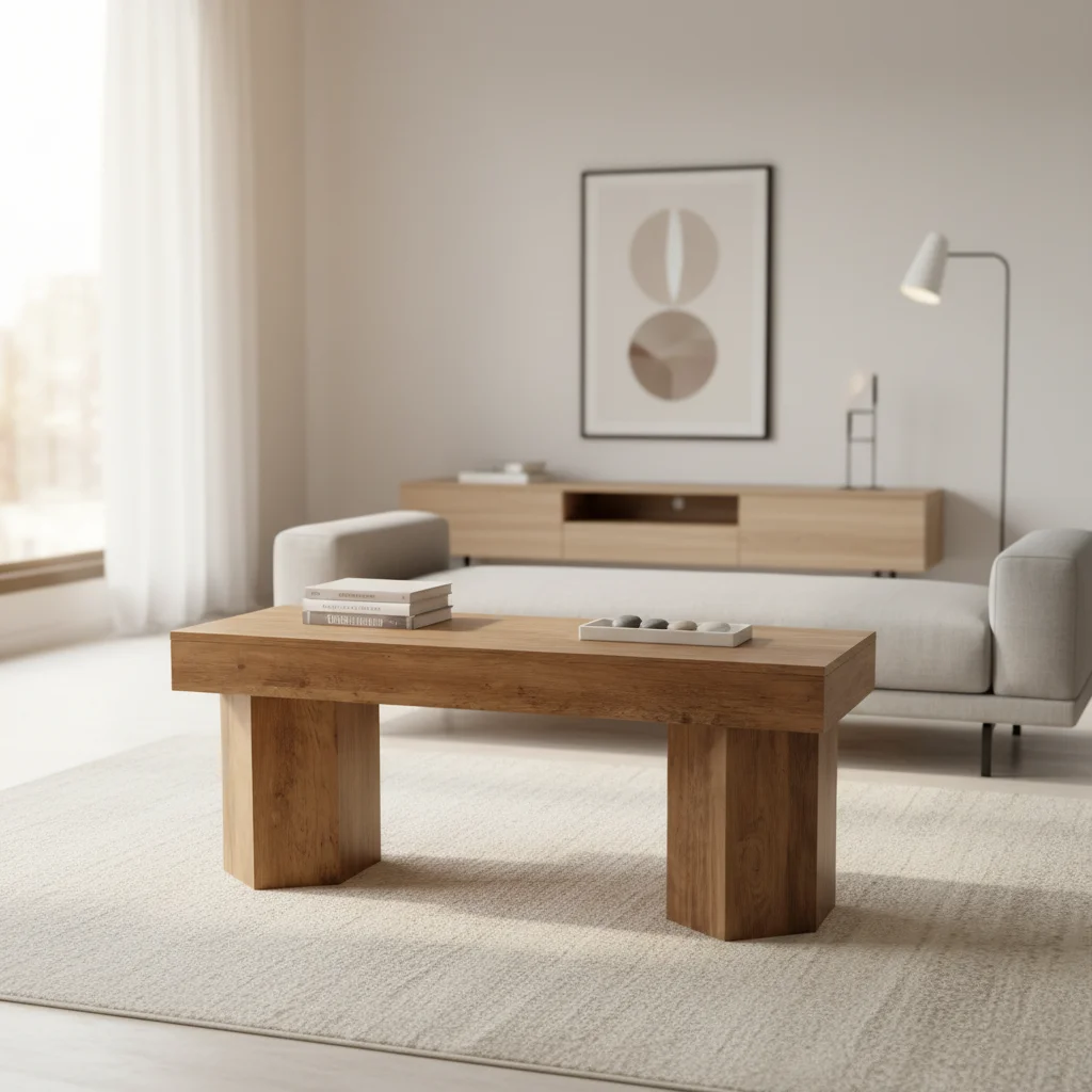xx-ModernRectangle Wood Coffee Table Classical Geometric Base Design Wood Center Table Large Coffee Table for Living Room^