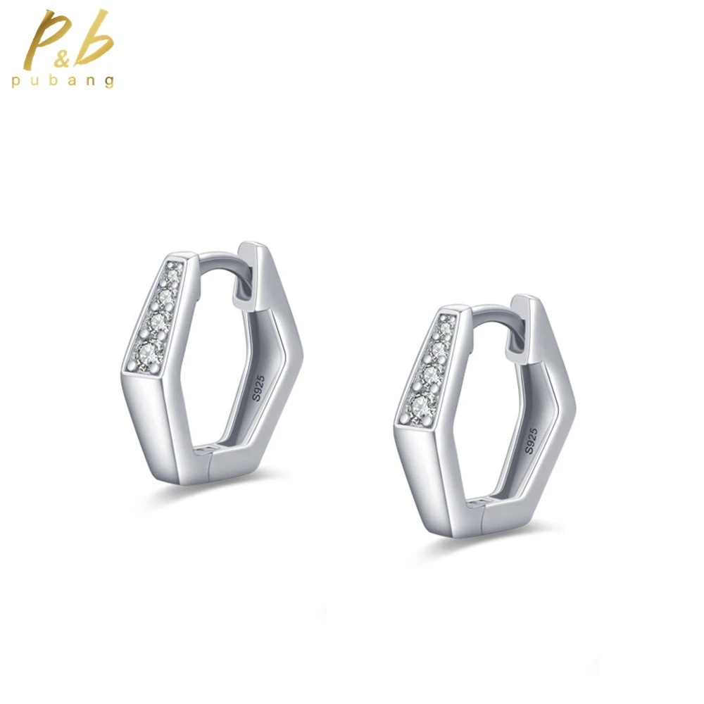 

PuBang Fine Jewelry Solid 925 Sterling Silver High Carbon Diamond Simple Hoop Earrings for Women Anniversary Gifts Drop Shipping