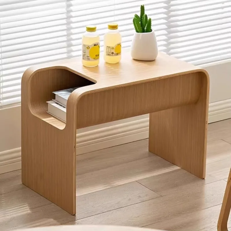 

Nordic Solid Wood Side Table, Danish-Style Magazine Stand, Minimalist C-Shaped Desk with Wabi-Sabi Influence for Living Room