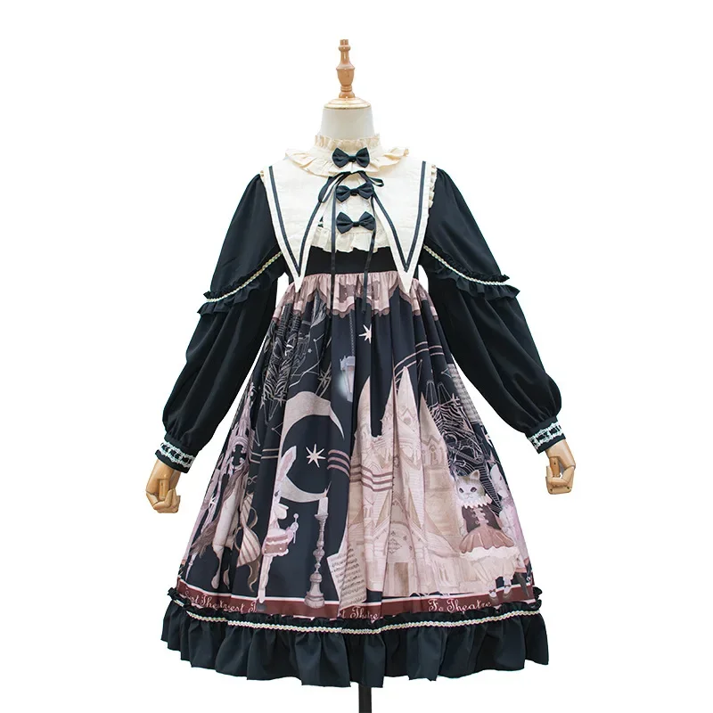 Leśne kino ~ weet Sukienka Lolita Sukienka na imprezę z długim rękawem i odpinanym szpiczastym kołnierzem