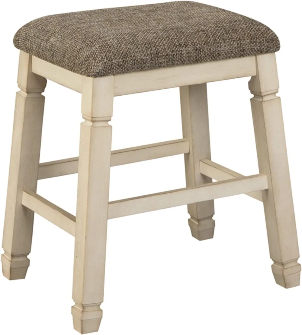 Signature Design by Ashley Bolanburg Farmhouse 24" Counter Height Upholstered Barstool, 2 Count, Whitewash