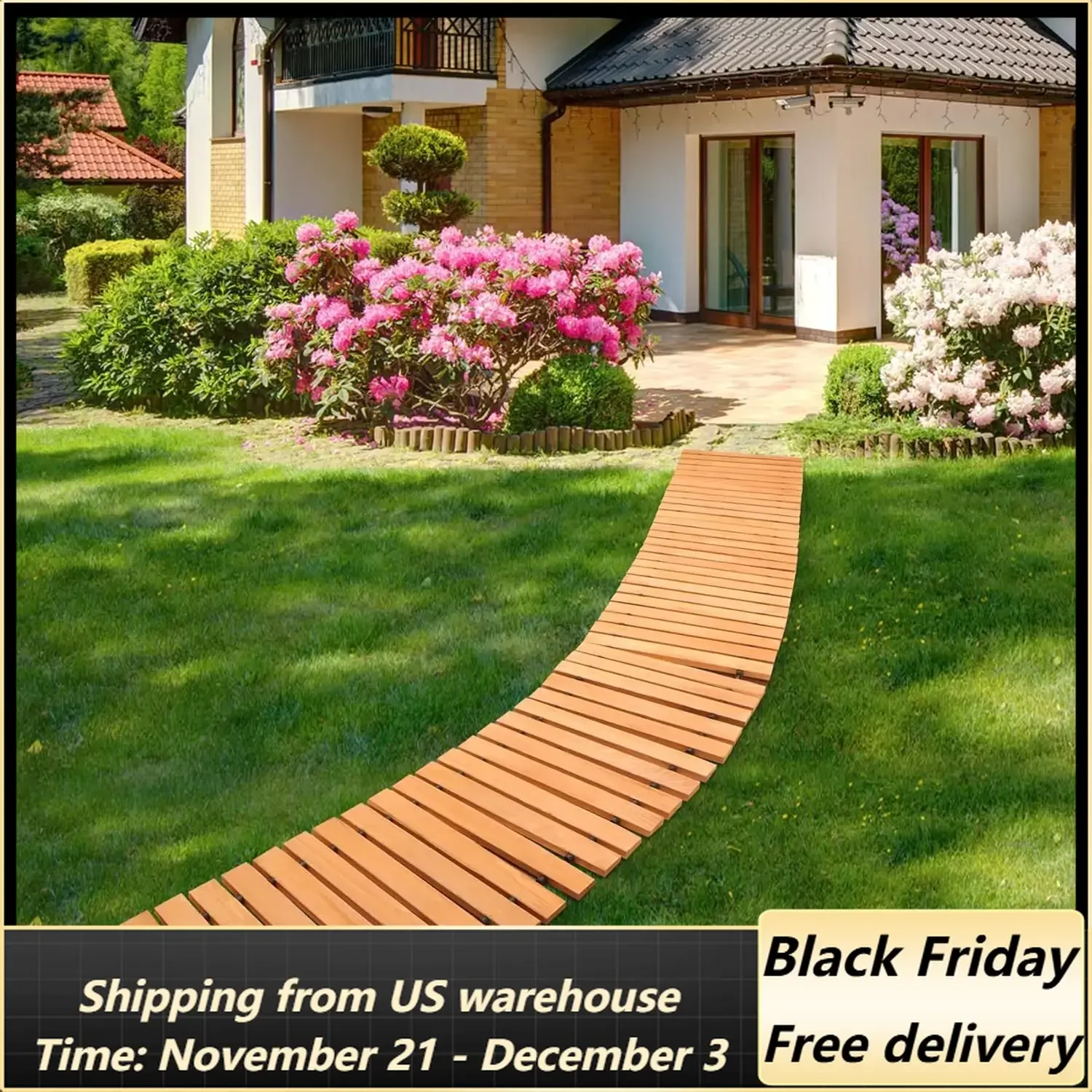 Wooden Garden Pathway12ft Roll Out Wooden Pathway Garden Walkways Cedar Walkway Weather-Resistant UV Protected Roll Up Wood Road