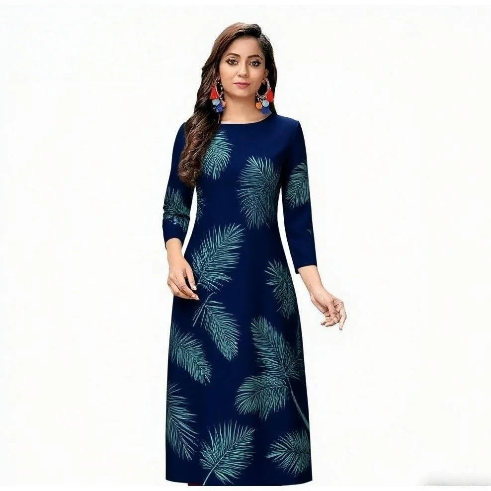 فستان نسائي مسلم كورت عصري ومريح مع أنبوب مستقيم وزهور على الطراز الوطني Musluman Bayan Elbise