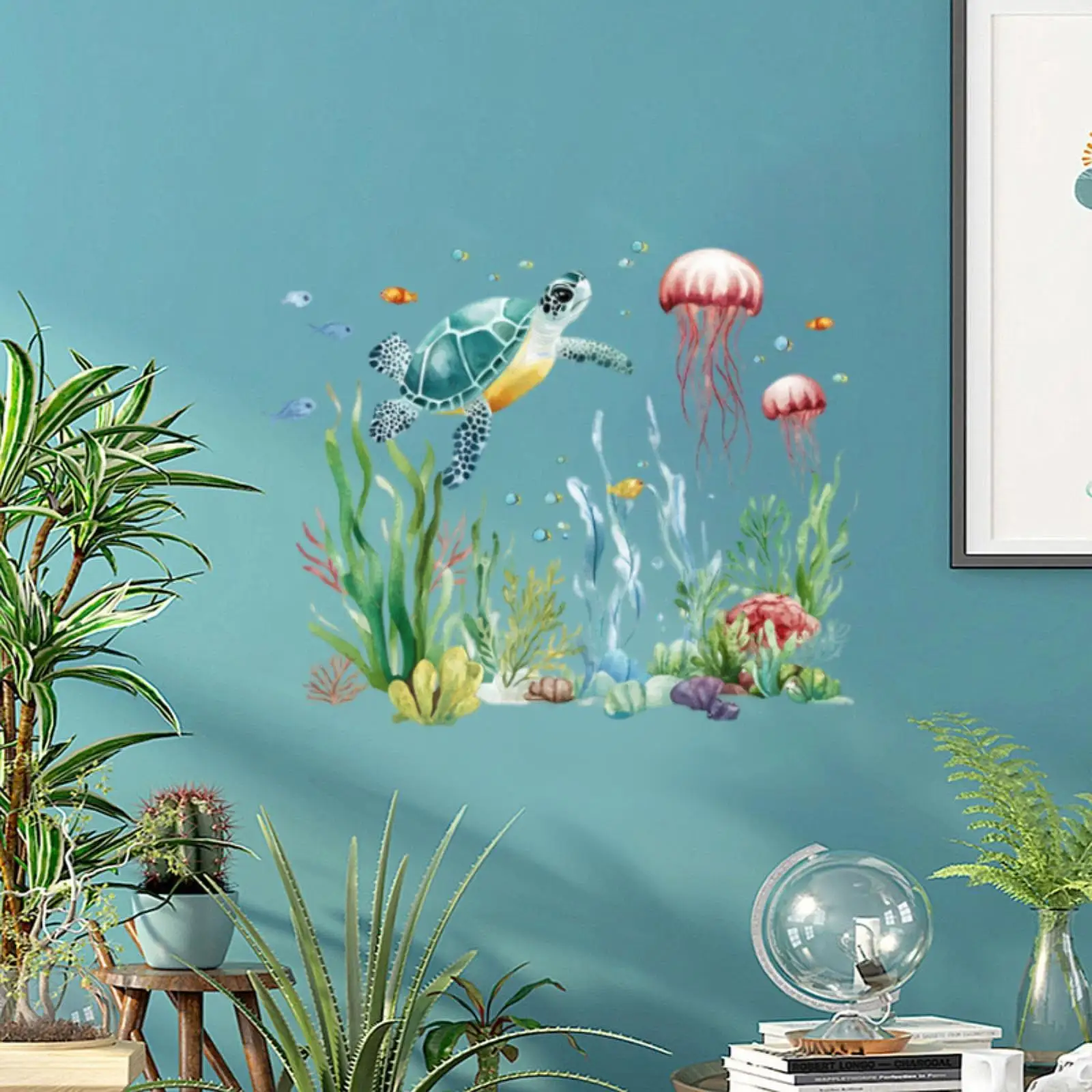 

2x Ocean Seaweed Turtle Wall Decals Funny for Summer Nursery Room Background