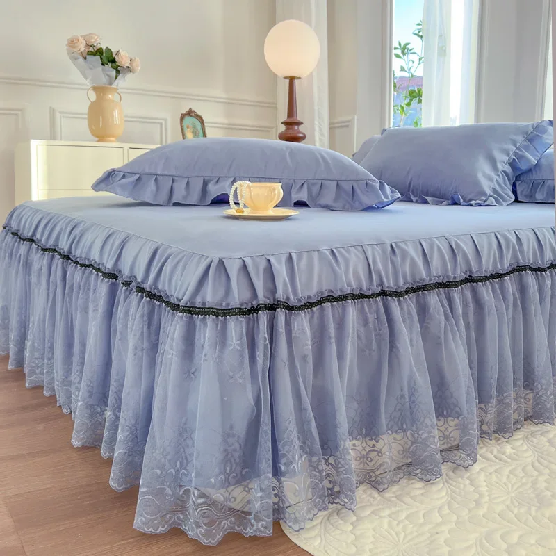 2024 new skin-friendly polished bedspread bed skirt princess style solid color lace bed apron cover ugly and non-slip