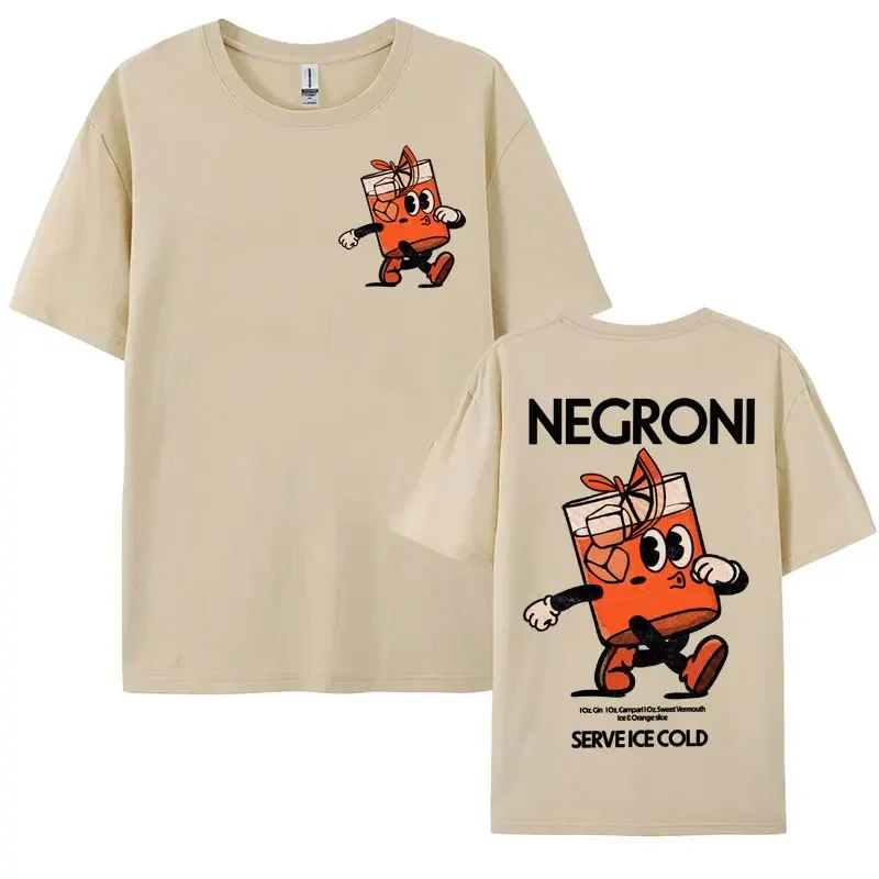 Negroni Cocktail Mascot Meme T-shirt Funny Retro Cartoon Drink T Shirts Men Women Summer Fashion Casual Oversized Gothic T Shirt