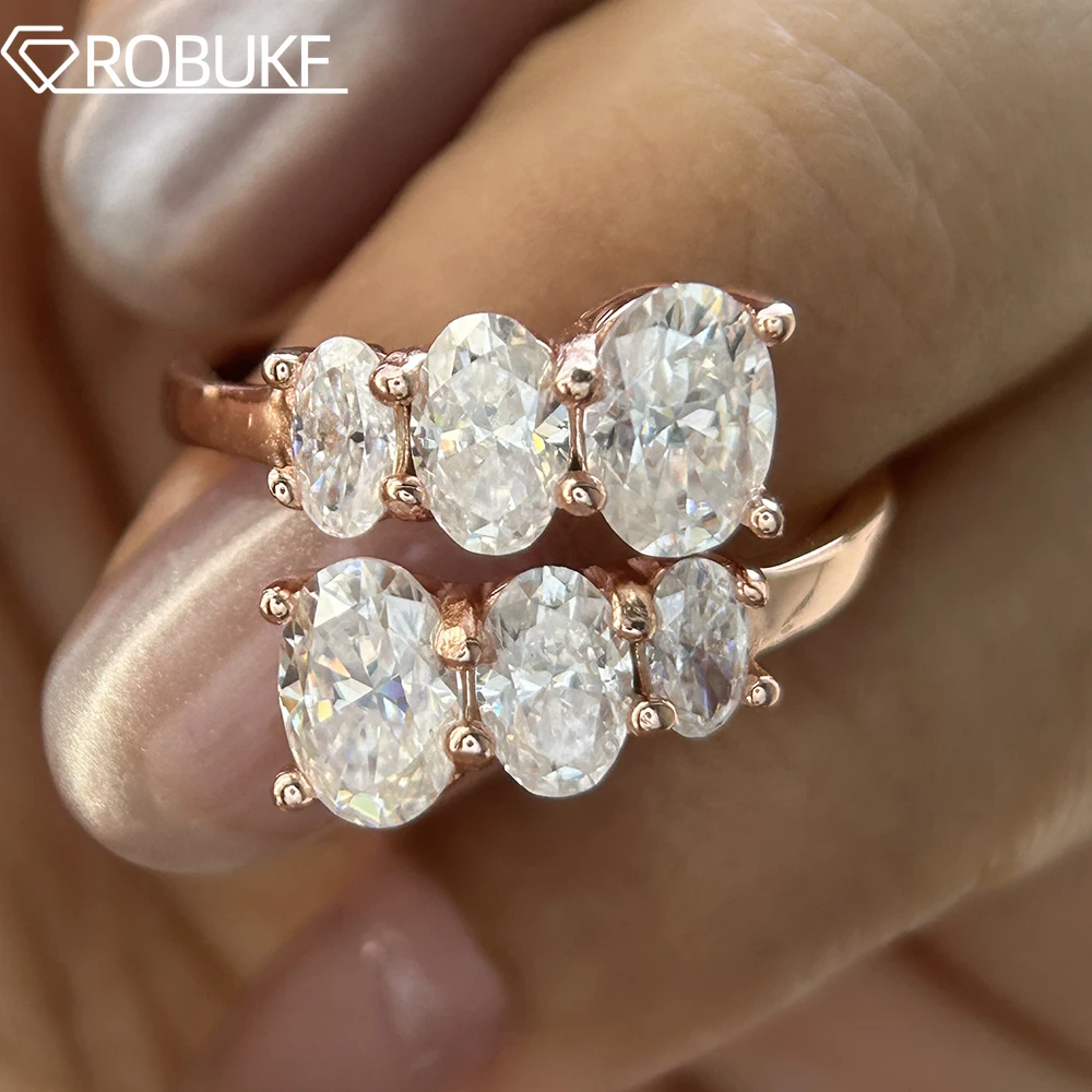 

3.7CTTW Full Moissanite Engagement Ring for Women Gradient Oval Cut Lab Diamond S925 Silver Opening Ring Wedding Band Certified