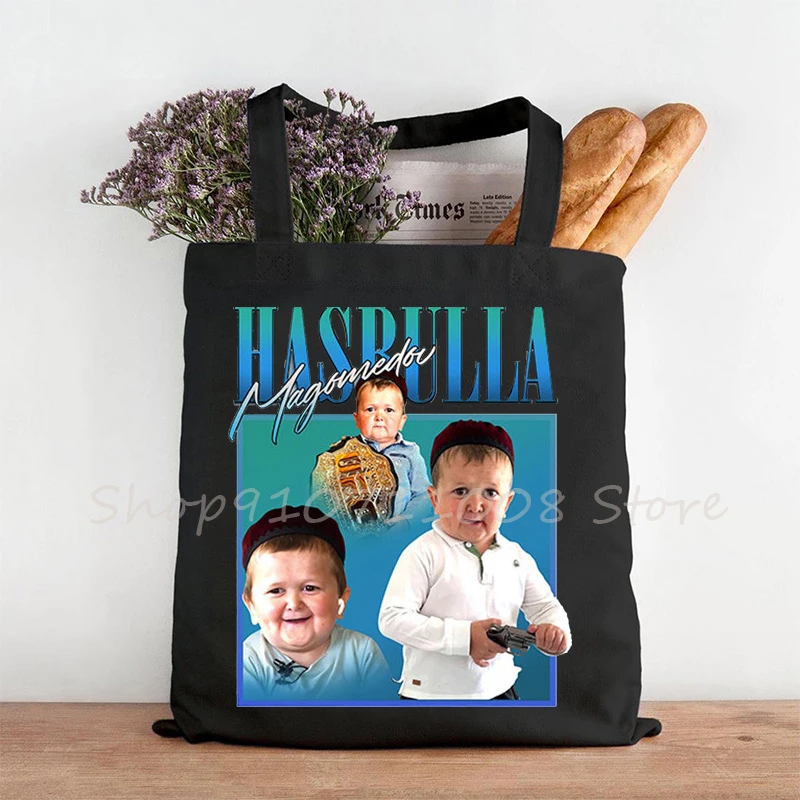 HASBULLA Graphic Tote Bag Shopper Bags Husband Dad Print Shopping Bag Shoulder Bag Cotton Canvas Handbag Birthday Gift