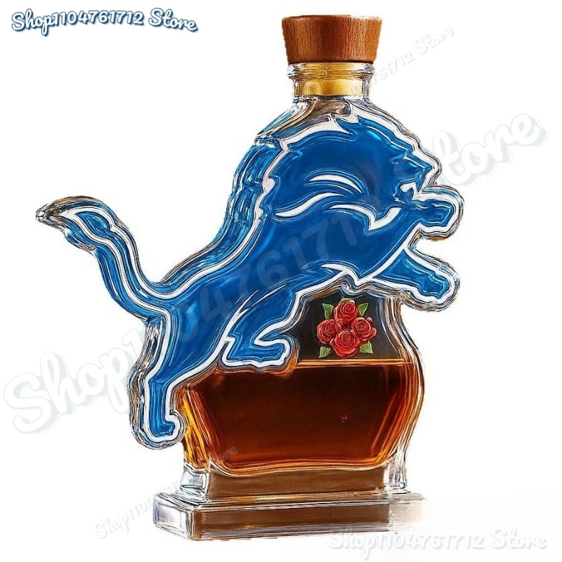 

2025 New for Detroit Lions Whiskey Bottle Creative Glass Whiskey Wine Bottle Statue Decoration for Rugby Fans & Party Gifts