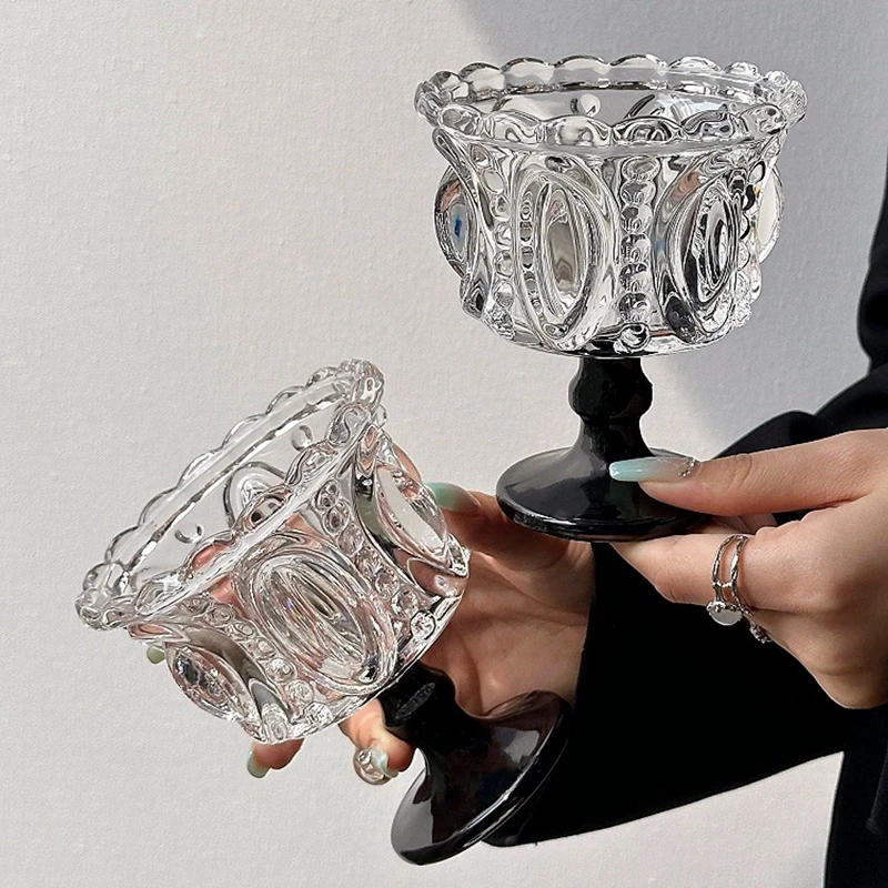 Embossed Multiple Manual Clear Crystal Glass Ice Cream Bowl