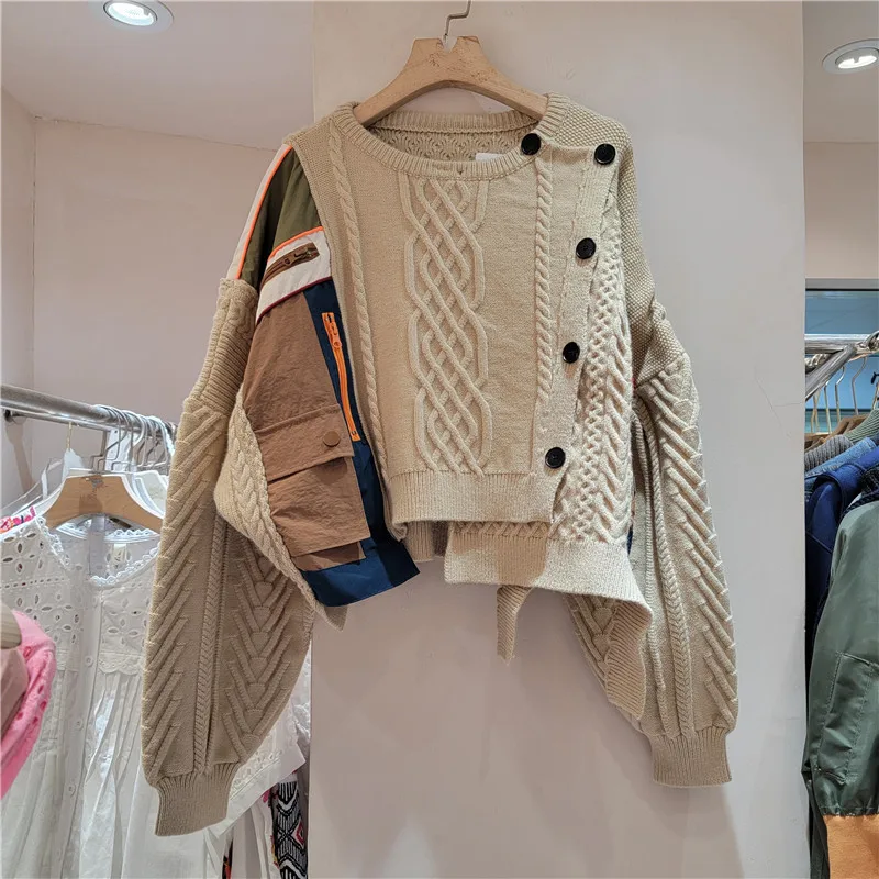 

New Fashionable Korean Lazy Style Top with A High-end Feel Super Beautiful Versatile Coffee Color Splicing Sweater 2026 Winter