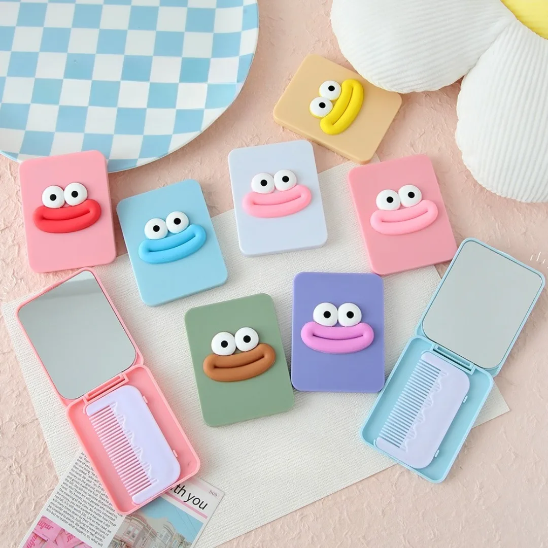 1pc draagbare opvouwbare worstmond make-upspiegel met kamset meisjes cosmetische make-up ijdelheid dressing spiegel kleine make-up tools