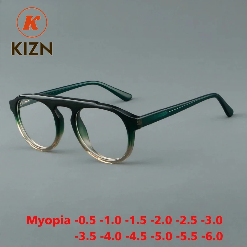 

KIZN Sports Fashion Acetate Myopia Glasses Frame Pilot Women Men Vintage Optics Luxury Eyeglasses Prescription Eyewear -0.50 to