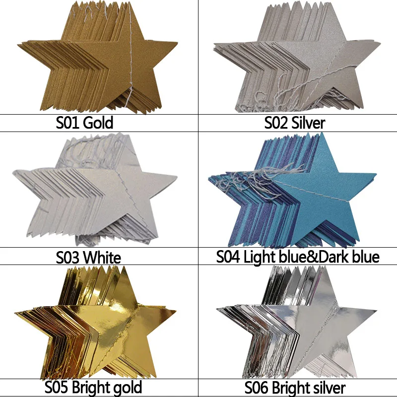 4 m estrela garland 7cm 10cm papel estrelas streamer glitter bunting para festa de aniversário decoração do quarto dos miúdos chá de fraldas