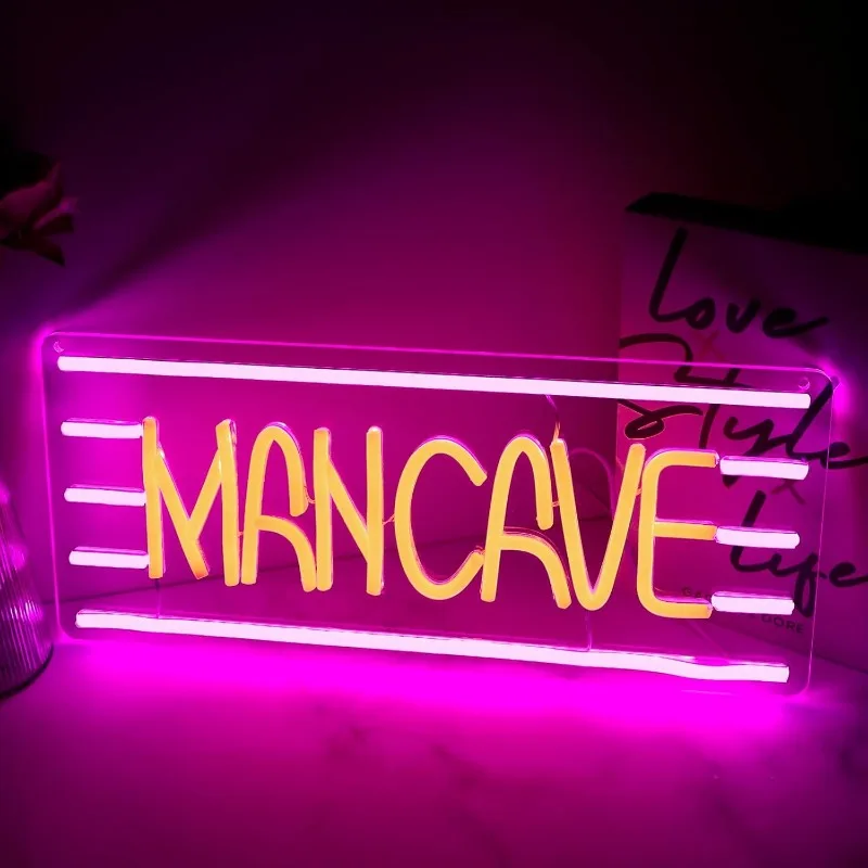 Man Cave Neon, Dimmable LED Neon Wall Light, USB-powered, Suitable for Bedroom Living Room Games Room Family Boy Birthday Gift