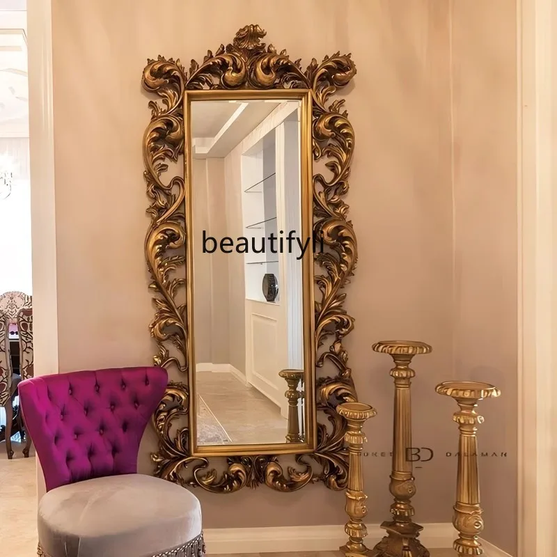 European full-length mirror home retro carved French floor luxury full-length mirror