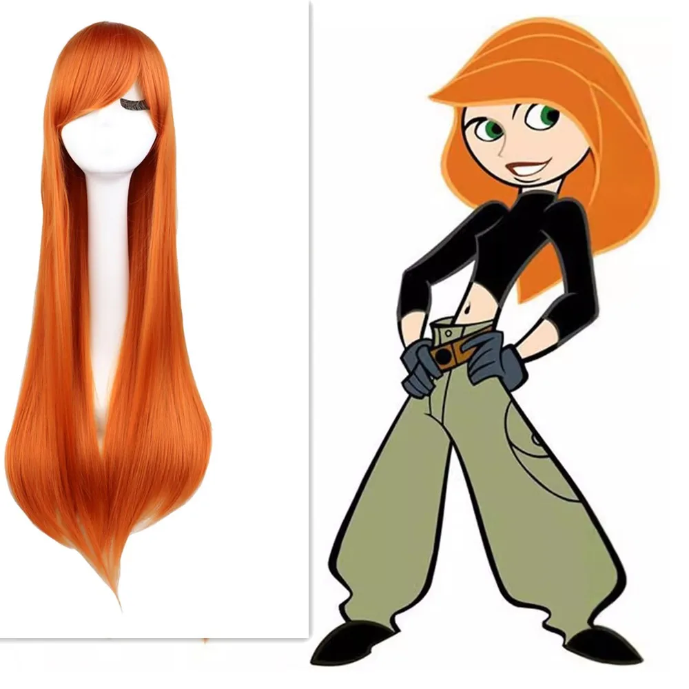 Hair Party Costume Orange  Color Kim Possible Play Long Straight Orange Cosplay Wigs Synthetic Wigs