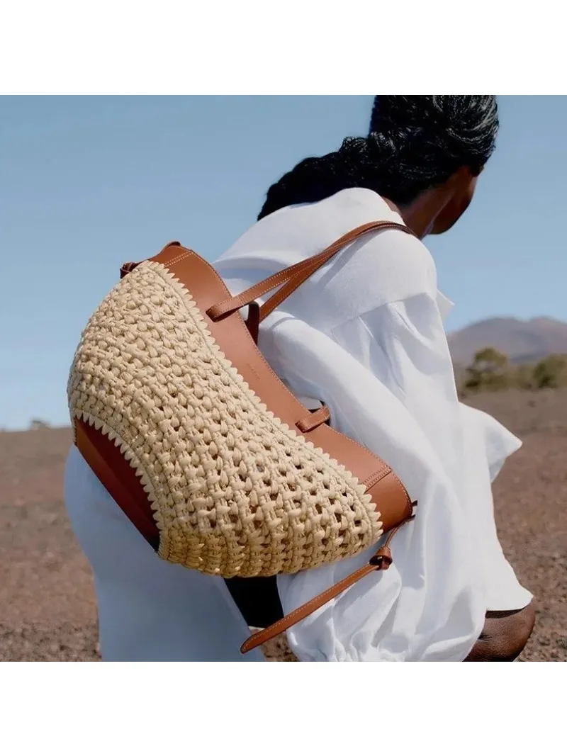 NONE Sac fourre-tout tissé pour femme, sac à main de plage en paille de grande capacité, sac à bandoulière simple et décontracté pour l'été 3