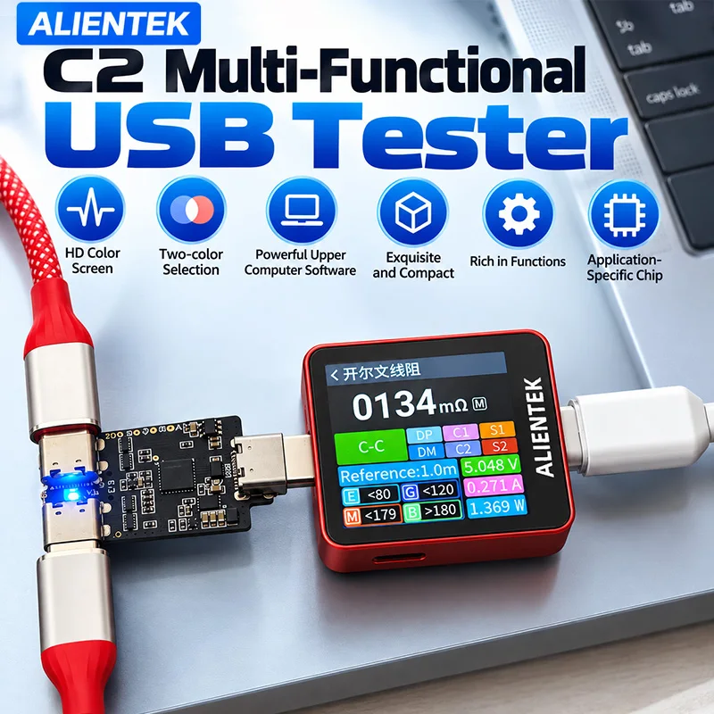 ALIENTEK C2 Type C Power Tester High Precision Voltage Current Power Meter 15 Fast Charge Protocols Ripple Measurement Tools