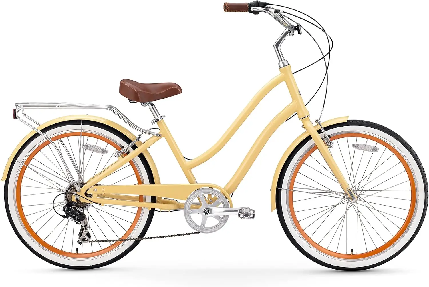 Women's Beach Cruiser Bike, Step Through Hybrid Bicycle, 24 or 26 Inch Wheels, Multiple Speed Options a