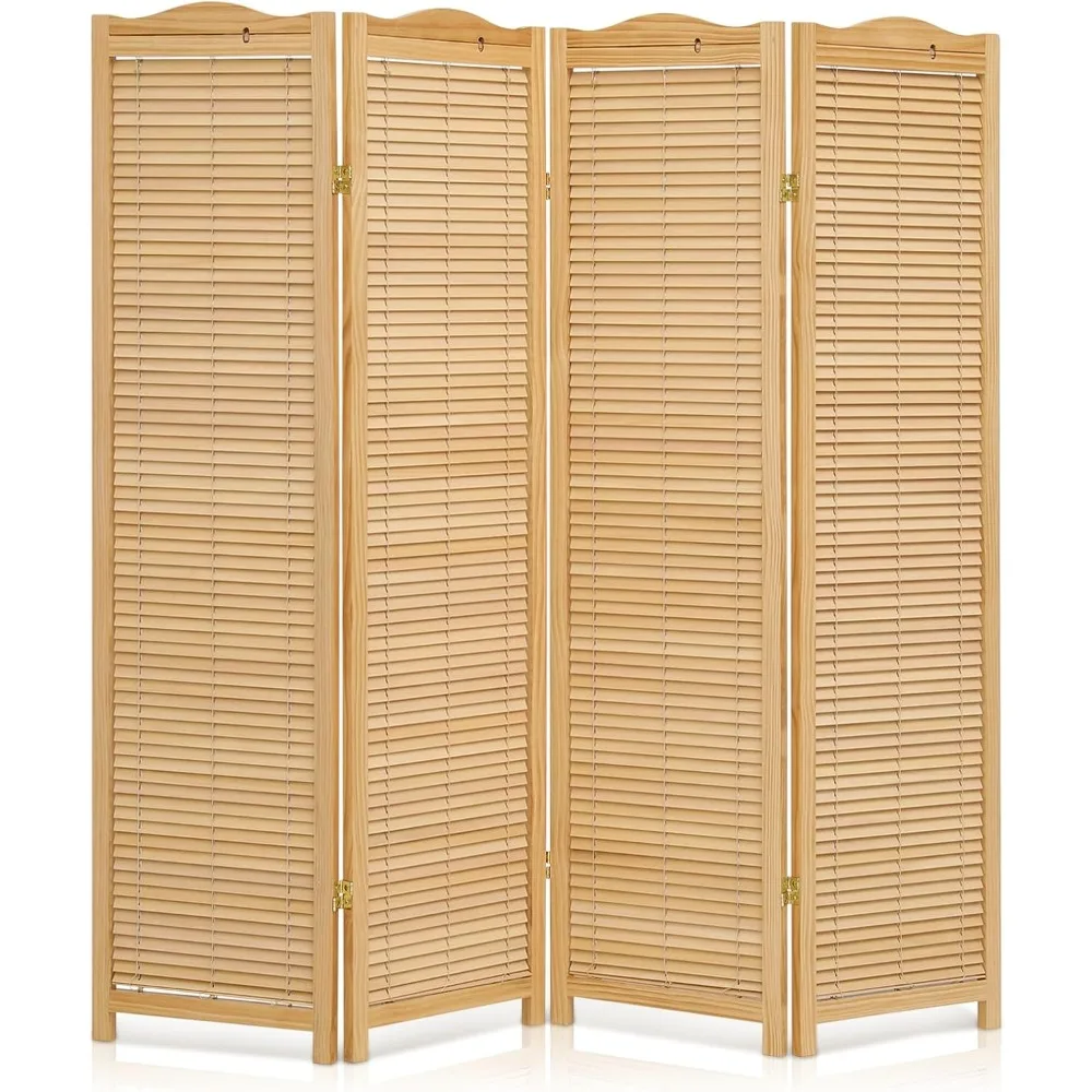 

4 Panel Room Dividers, Adjustable Shutter Partition Room Divider, 5.7ft Folding Privacy Screen Freestanding Wood Room