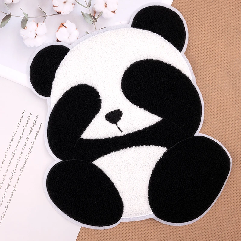 Cartoon Panda Chenille Patches Oversized Plush Patches DIY Clothing Applique Accessories Backpack Hand Sewing Badges